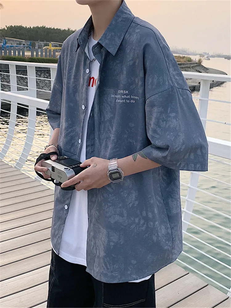 

Летняя повседневная мужская рубашка с цветочным принтом тай-дай, свободного кроя, с коротким рукавом, модный топ больших размеров, на пуговицах, для мальчиков