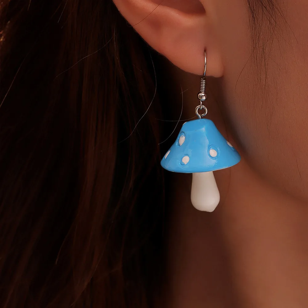 Sweet Resin Mushroom Earrings Handmade Plastic Simulation Mushroom Long Pendant Earring Jewelry For Women Girls Gift