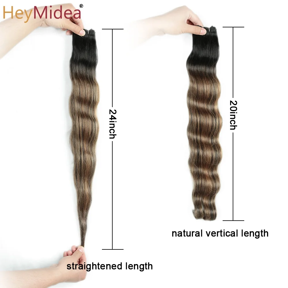 24"Body Wave Hair Bundles Weft Hair Piano Ombre Blonde Natural Synthetic Hair Extensions Thick Ponytail Loose Deep Hair Weaving view 6