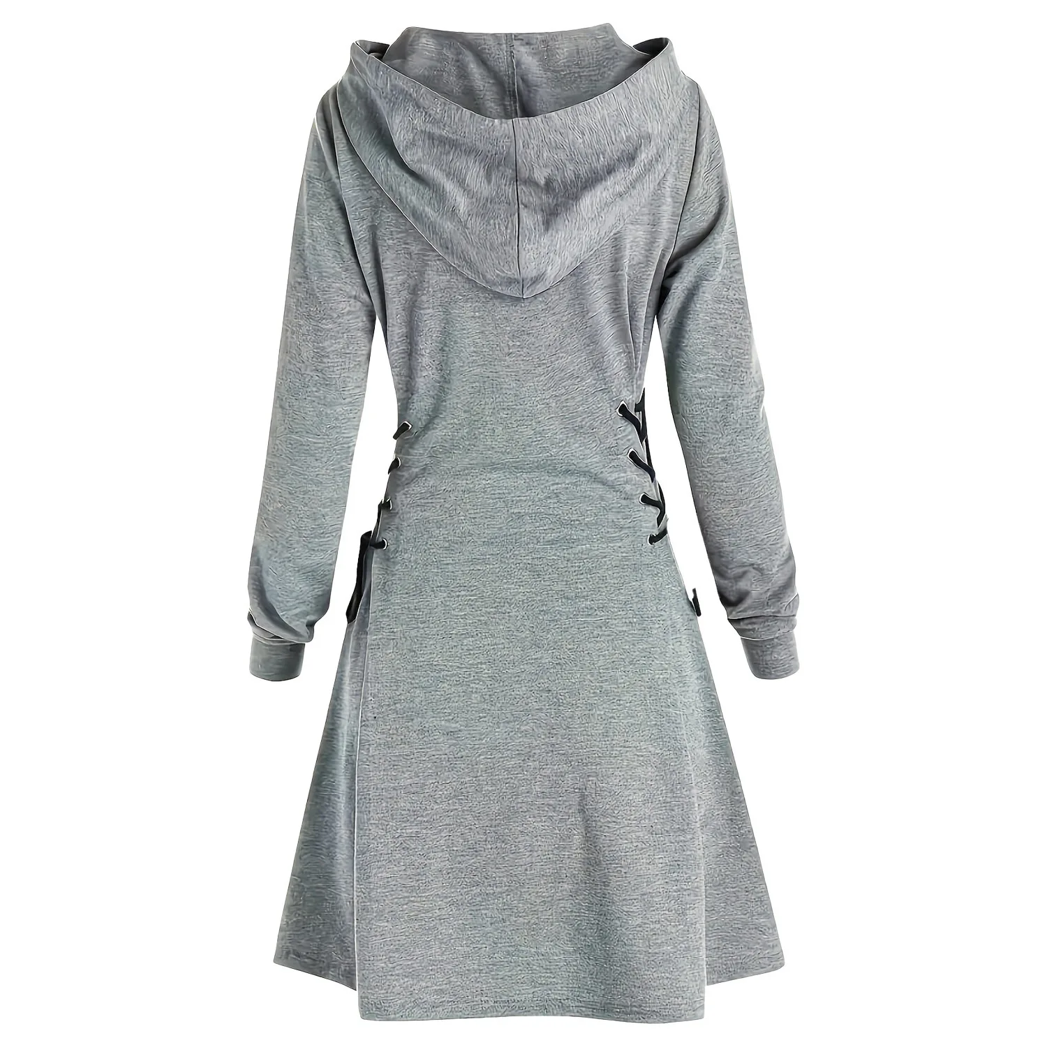 Solid Color Fitted Long Sleeved Dress Spring Autumn New Women's Clothing Hooded Casual Fashion Drawstring Hoodie Dresses