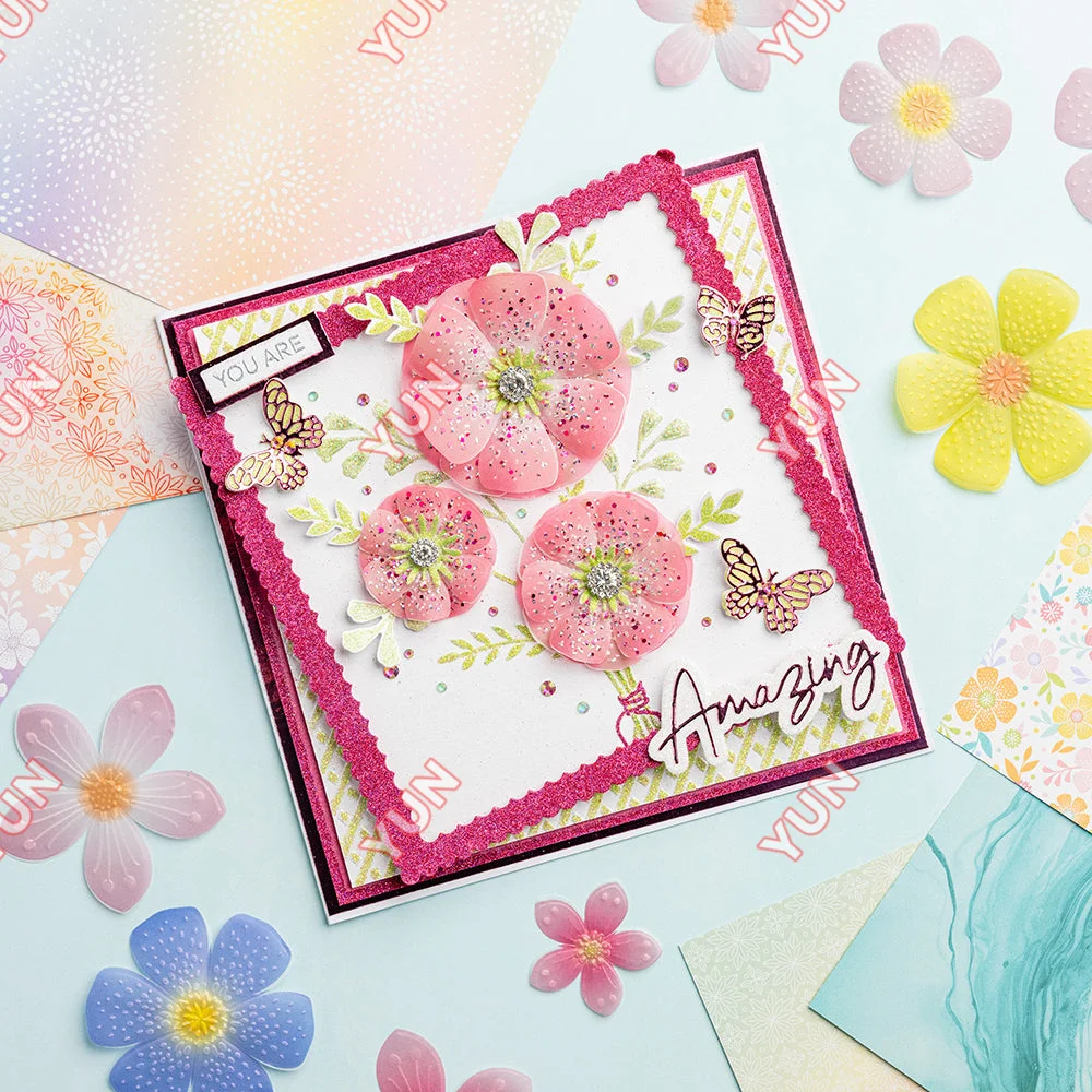 New 2025 February Spring Tiny Butterflies Flower Bouquet Scalloped Pierced Rectangle DIY Scrapbooking Diary Make Easter Gift Box