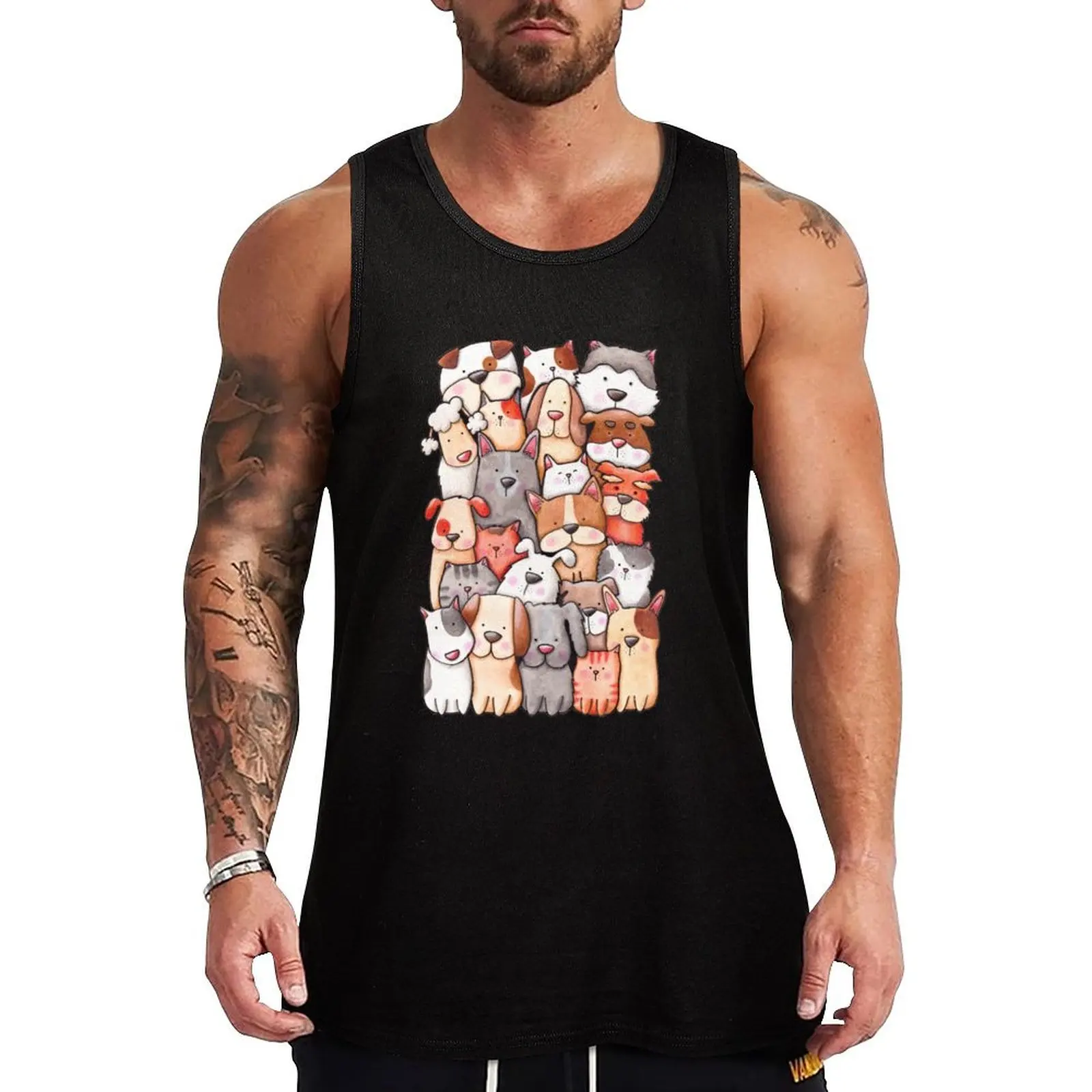 

CATS X DOGS Tank Top t-shirt Men's Vest cotton t-shirts man Men sleeveless tee