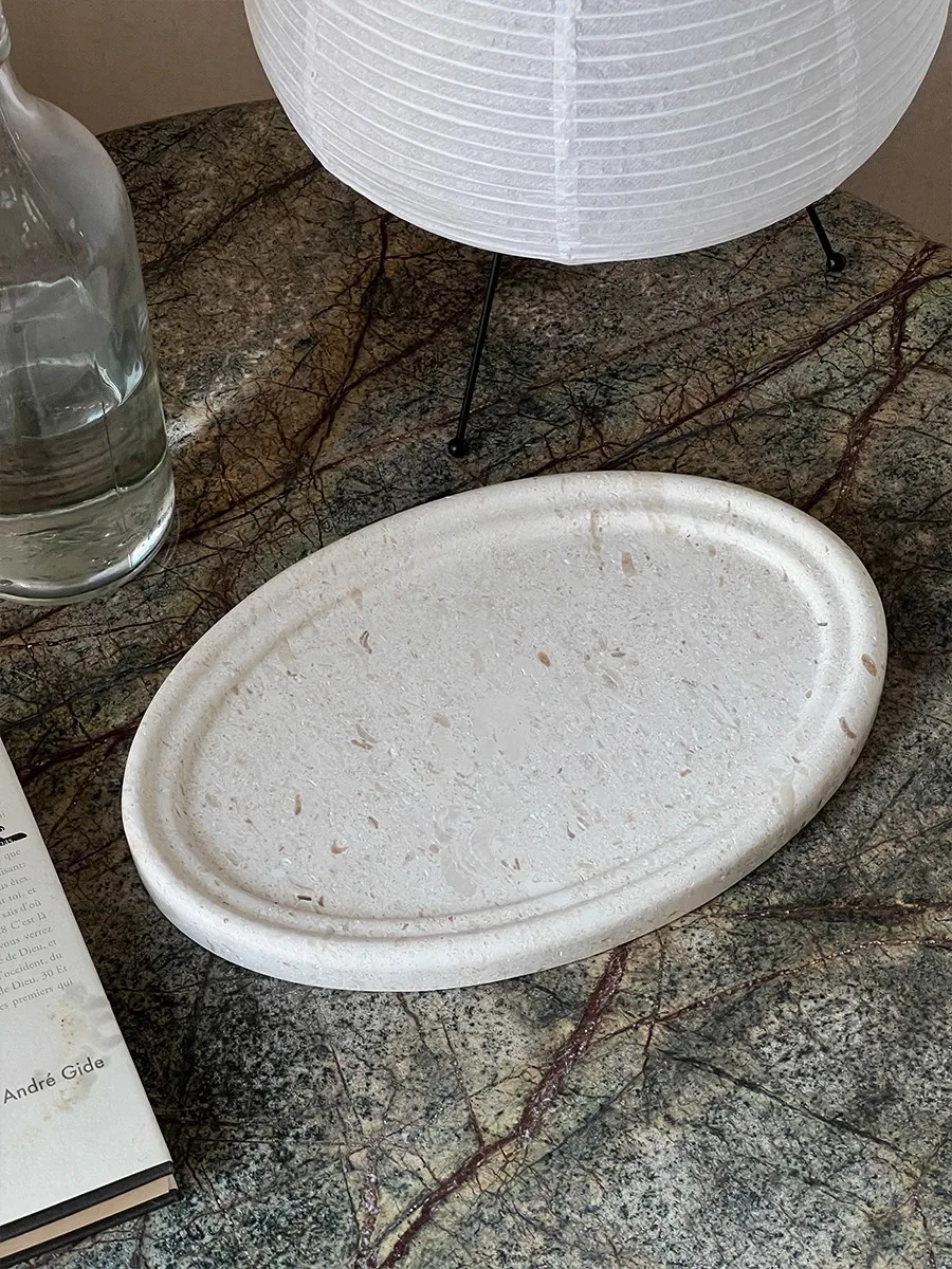 

Эллиптический поддон из натурального мрамора для гостиной, настольное ювелирное ожерелье, декоративный поднос, расширенный светильник, роскошные украшения для хранения