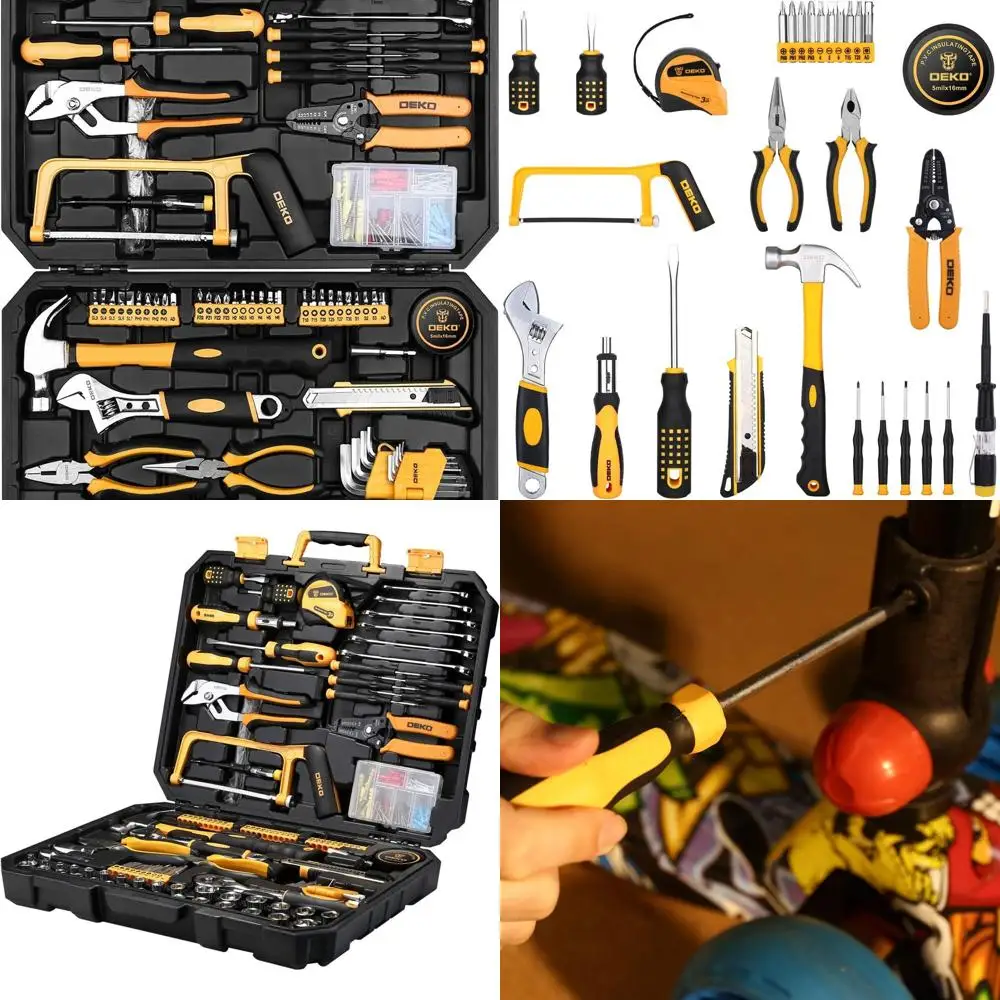 

198 Piece Home Repair Tool Kit, Wrench Plastic Toolbox with General Household Hand Tool Set