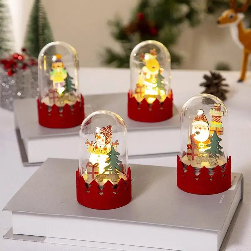 Christmas Snow Globes Lighted Snow Globe Battery Powered Shatterproof Snow Globes Christmas Decoration LED Luminous Wooden Decor