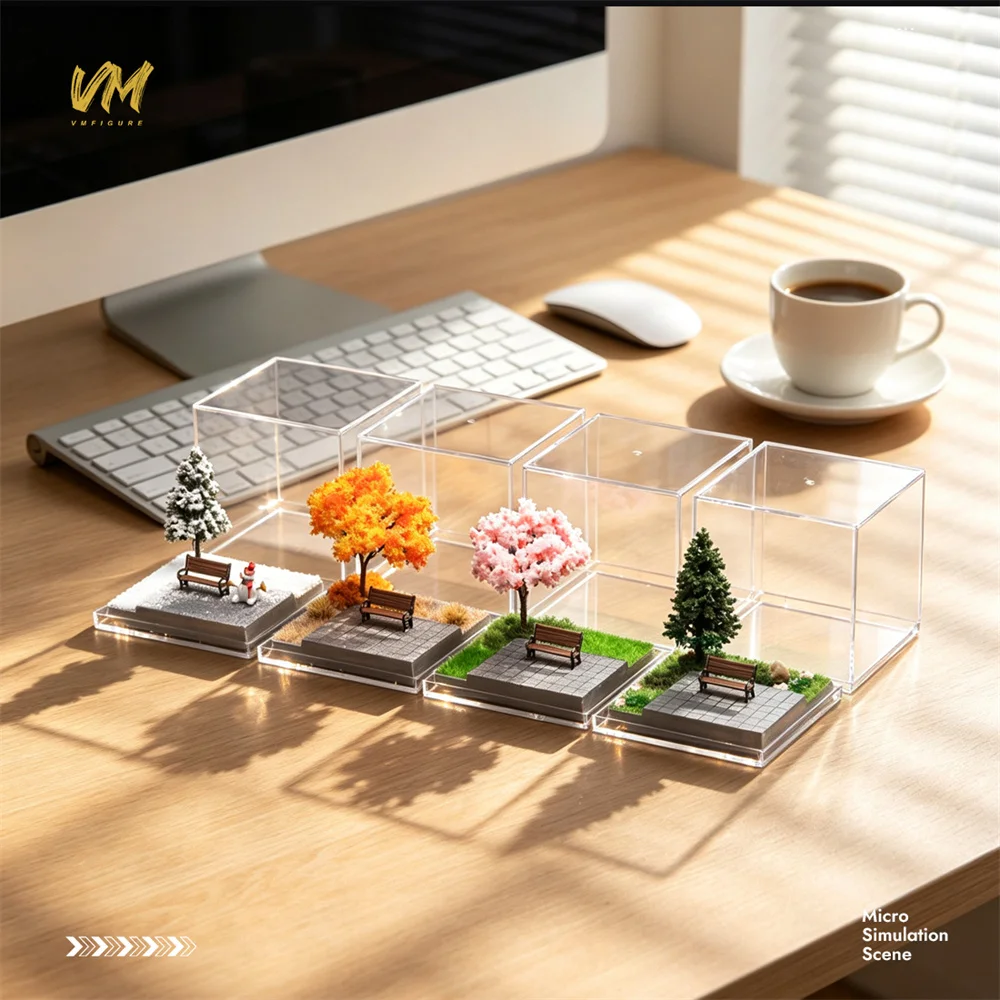 1:64 Cherry Blossom Autumn Scene Car Model Acrylic Display Box Home Decor Stand Miniature Ornament Shooting Scene CollectionGift