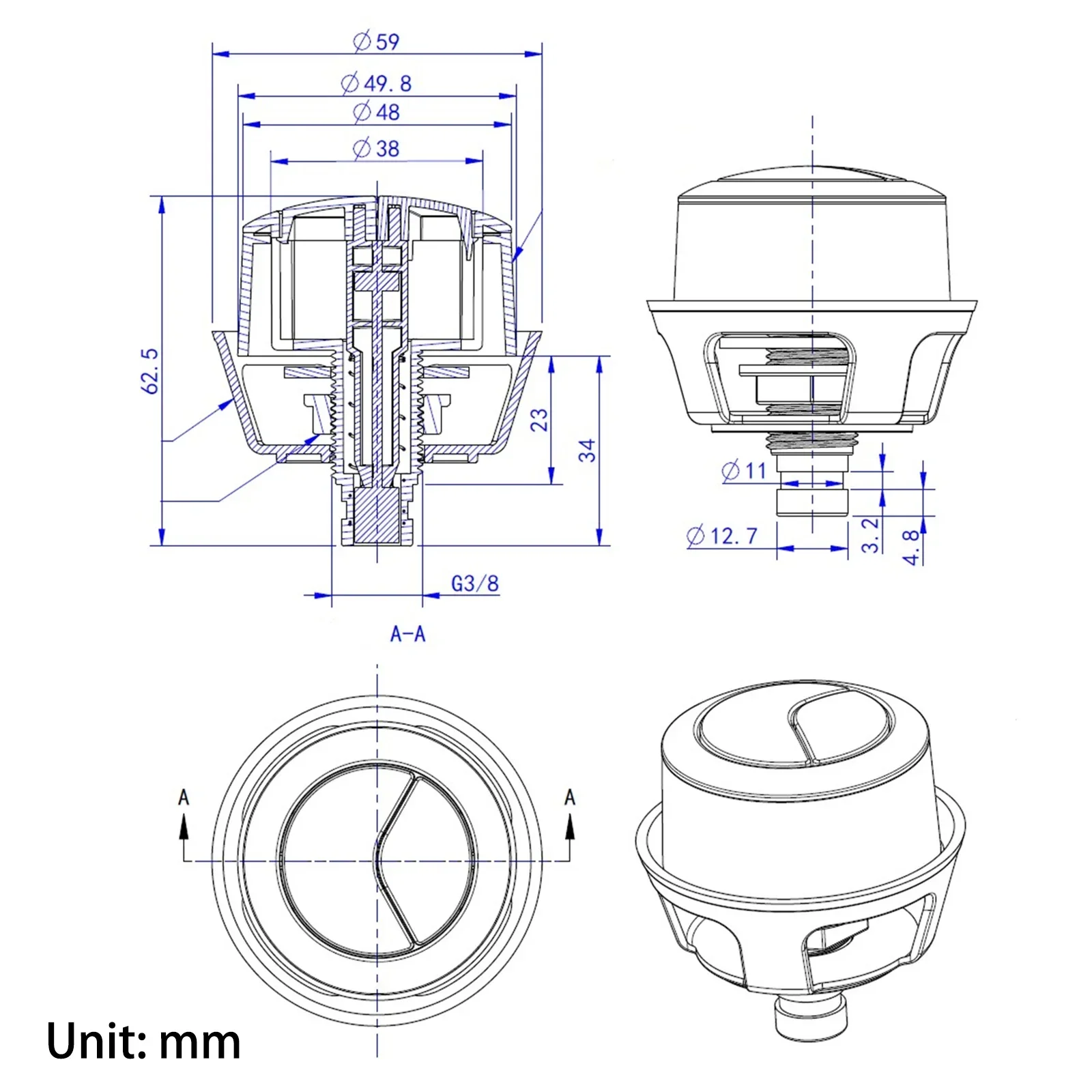 ปุ่มกดแบบ Dual Flush สําหรับสายเคเบิลแบบปกปิด Wc Cisterns Gold Black Silver