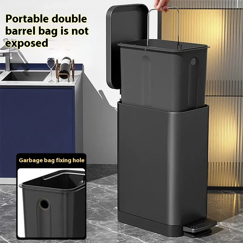 12/15/18L Wastebasket Treadle with Lid Stainless Steel Odor Resistant Home Trash Bin Kitchen Bathroom Large Capacity Garbage Can