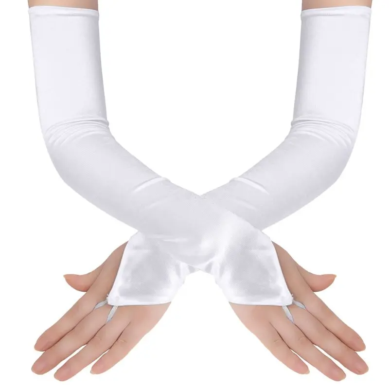 Etiquette High Elasticity Long Gloves Women Satin Hook Finger Long Fingerless Gloves Solid Retro Opera Evening Dress Accessories