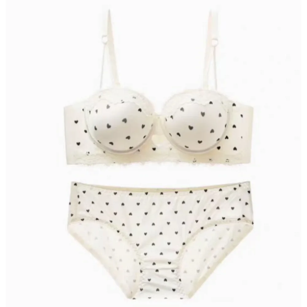 BANERDANNI Sweet Girls Heart Lace Bra Set Daily Wear Push‑Up Breast Lift Side Support Anti Sag Soft Lingerie Underwear 32‑38AB