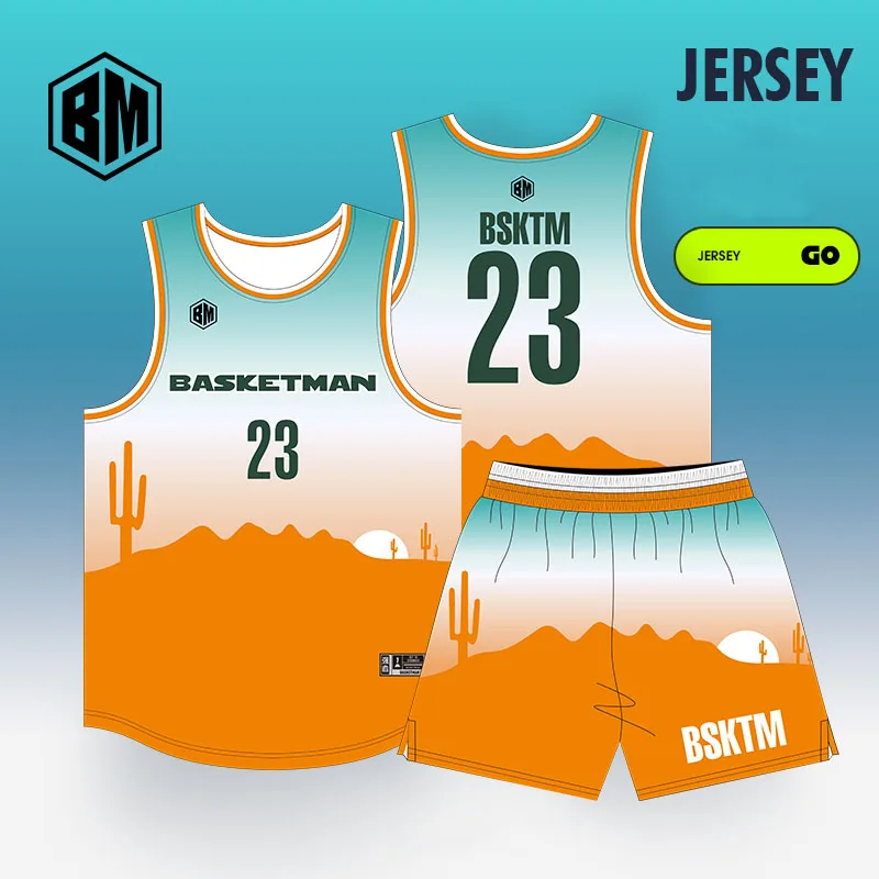 Basketball Sets For Kids Boys Girls Desert Scenery Design Customizable Team Name Number Logo Printed Jerseys Shorts Tracksuits