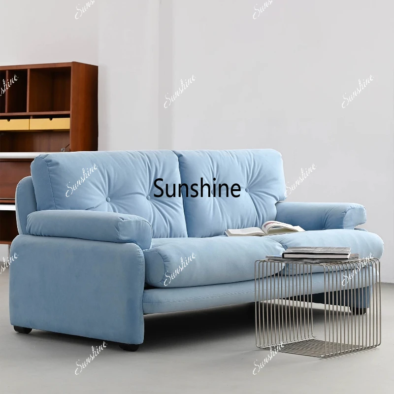 

French simple antique light blue flannel small apartment double sofa