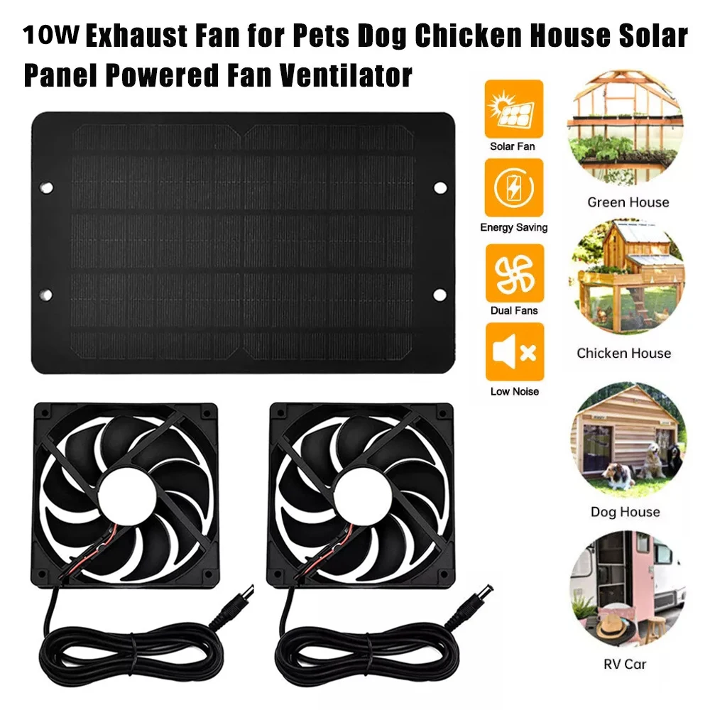 

Solar Powered Fan 12V 10W Waterproof Dual Exhaust Fan For Camping Greenhouse Electric Ventilation Fan With Protective Net