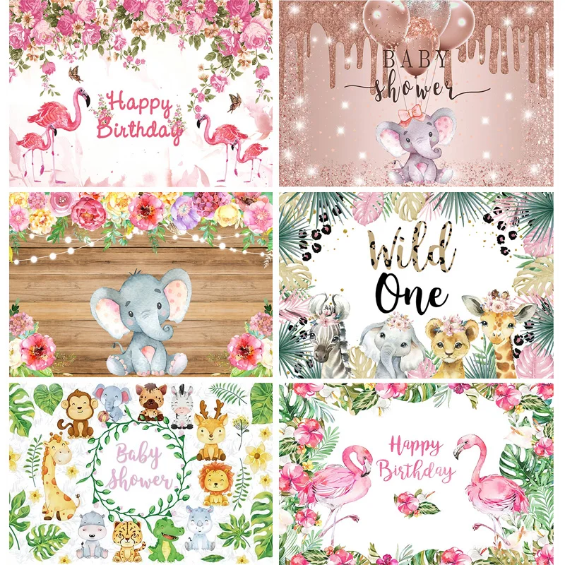 

Newborn 1st Birthday Party Hundred days Photography Backdrops Props Cartoon Animals Baby Shower Photo Studio Background WP-06