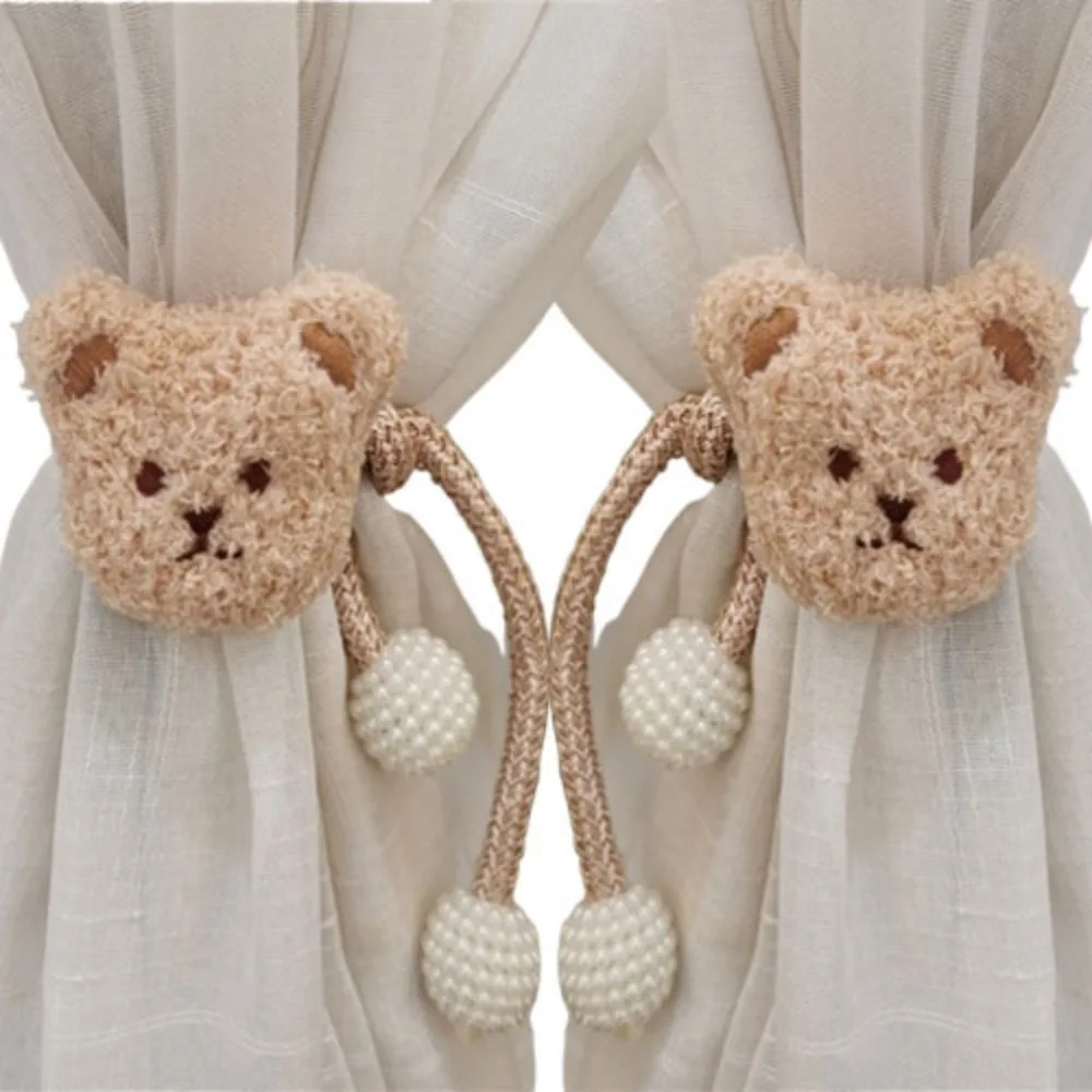 

2Pcs Curtain Straps Ins Cartoon Bear Curtain Cute 3D Window Curtain Buckles Plush Bear-shaped Bear Curtain Tieback Curtain Decor