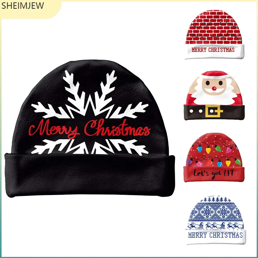 

Autumn Winter Christmas Hat Xmas Santa Claus Elk Element Printed German Velvet Cap Warm Color Knitted Hats Christmas Gifts New