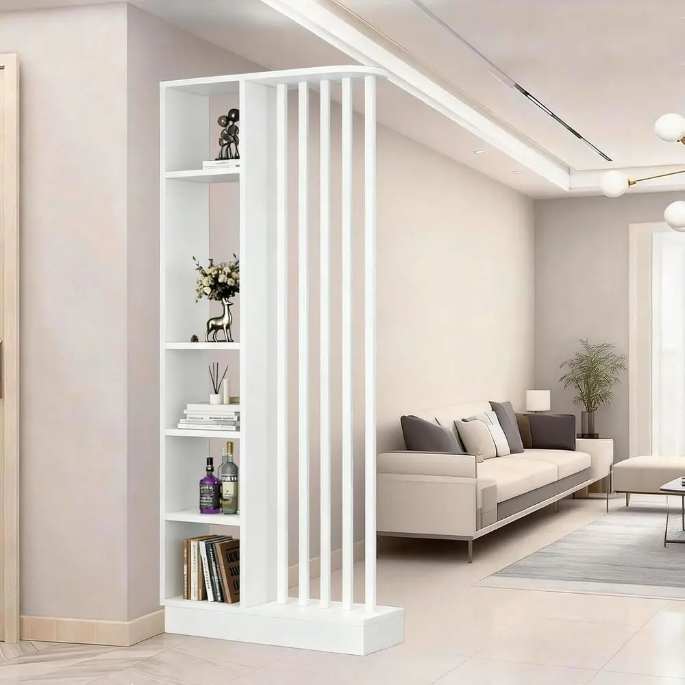White Wooden Room Divider with Shelves - L31.5 x W9.4 x H78.7 for Entrance Hall