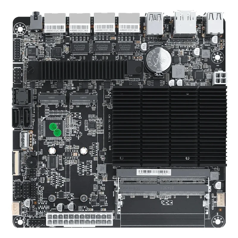 

6 Bay NAS Board J4125 NAS Motherboard 4*Intel i226-V 2.5G 2*M.2 NVMe ASM1064 Chip 6 SATA3.0 2*DDR4 HDMI DP 17x17 Mini ITX board