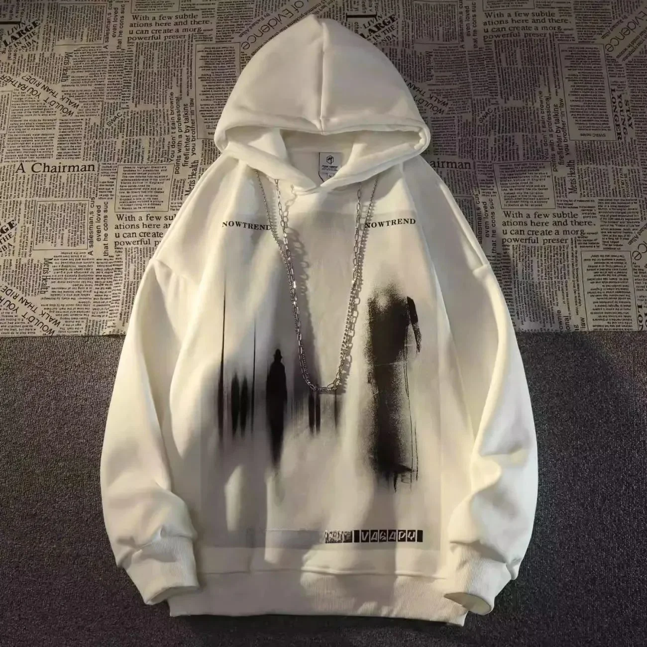 American High Street Punk Sle Hoodie Chain Embellied Fce Lined Thiened k Street Sle Top for Autumn