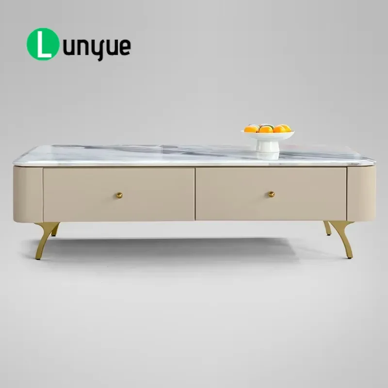 Luxury Natural Marble Coffee Table Rainbow Pattern Stainless Steel Base Modern Movable Living Room Furniture Sophisticated