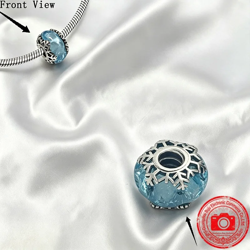 Original Charms Bead,Winter Blue Snowflake Murano&Christmas Magic Murano Glass Charm Bead Fit Pendant Bracelet Women Jewelry Gif
