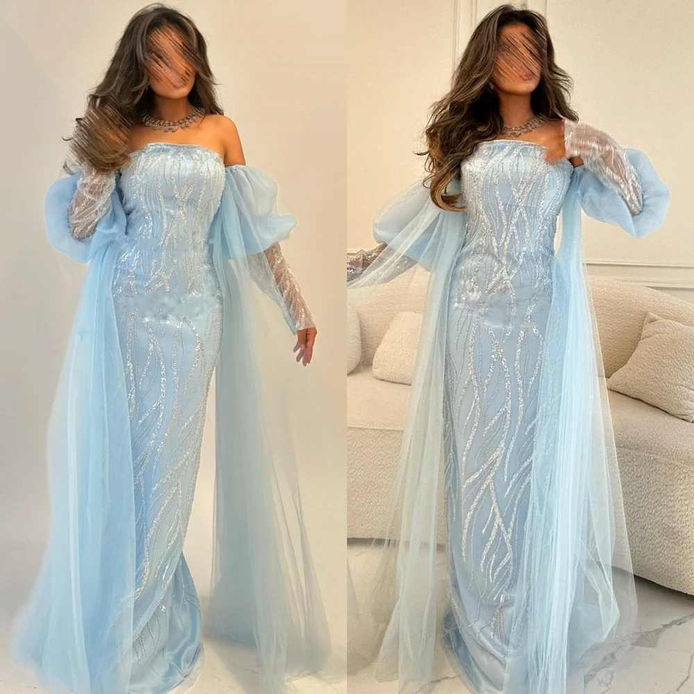 Customized Sparkle Exquisite Off-the-shoulder Sheath Party Dresses Paillette / Sequins Tulle Floor length Skirts Charmeuse Eveni