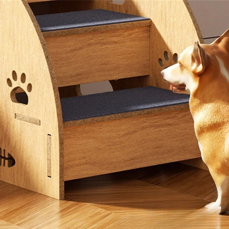 Pet Staircase Steps Dog Up and Down Bed Ladder Cat Small Dog Sofa Solid Wood Slope Climb Anti-Slide Ladder