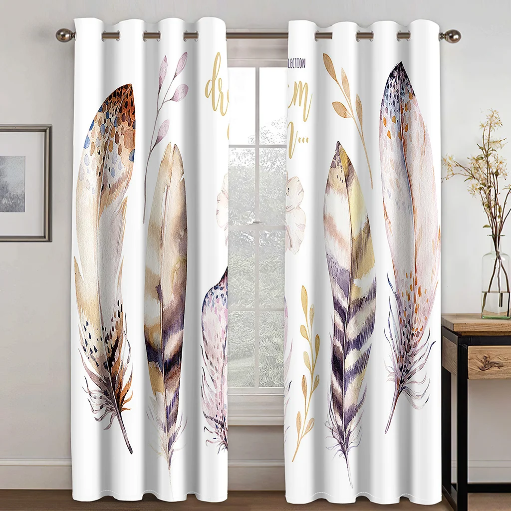 

3D Modern Art Design Golden Feather Curtains 2 Panels Deluxe Living Room Bedroom Balcony Kitchen Decor Curtains