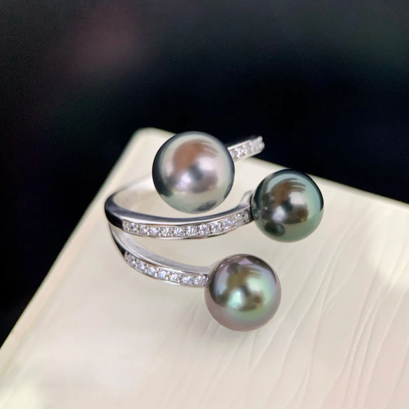 

MeiBaPJ 8mm Natural Round Freshwater Pearls Fashion Ring 925 Sterling Silver Fine Wedding Jewelry for Women