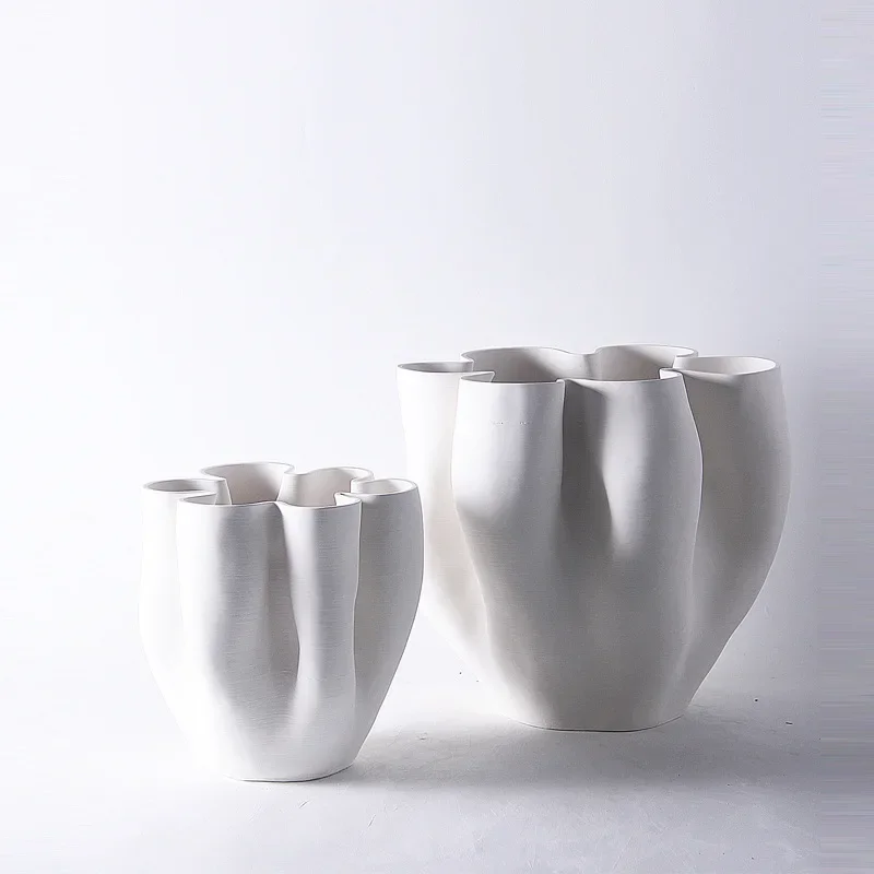 Ceramic Vase Open Fold Edge Flower Pot Floral Arrangement Accessories Abstract Porcelain Craftwork Flower Vase Home Decoration