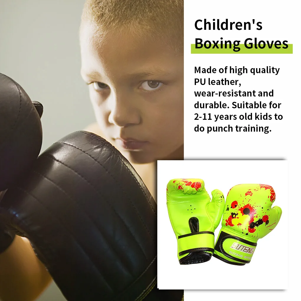 Guante de boxeo de cuero PU para niños, bolsa de entrenamiento deportivo, guantes de combate para niños