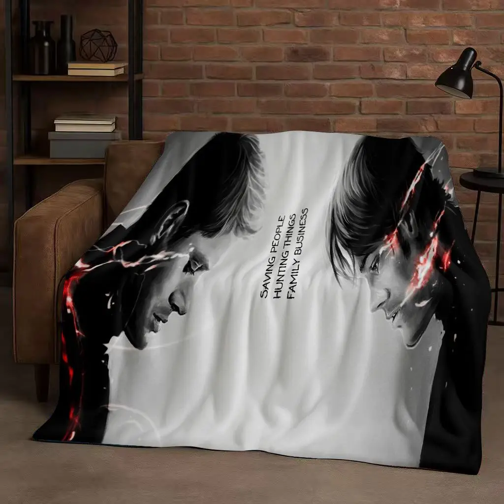 SPN Supernatural Sam Dean Winchester TV Flannel Blanket,Ultra Soft Warm Plush Throw for Home Bedroom Bed Sofa Cover Travel  Gift