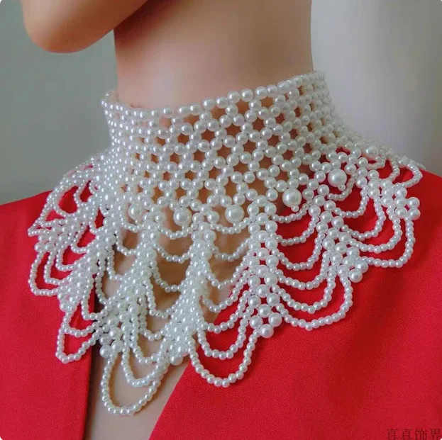 

Hollow Out Hand Woven Collar Fake Collar Pearl Necklace