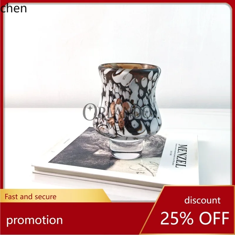 

HT Vintage Gradient Glass Round Mushroom Tall Vase Dried Flowers Fresh Flowers Retro Soft Decoration Ornament