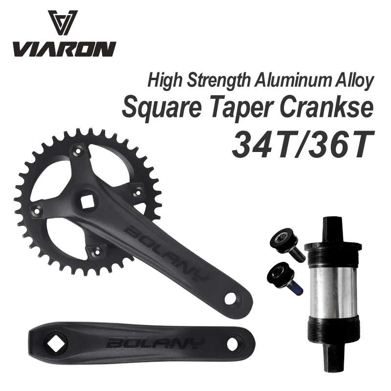 BOLANY Bike Crank Chainwheel 32T 34T 36T Chainring 104BCD Mountain Bike Square Hole Crankset with Bottom Bracket 170mm Crank