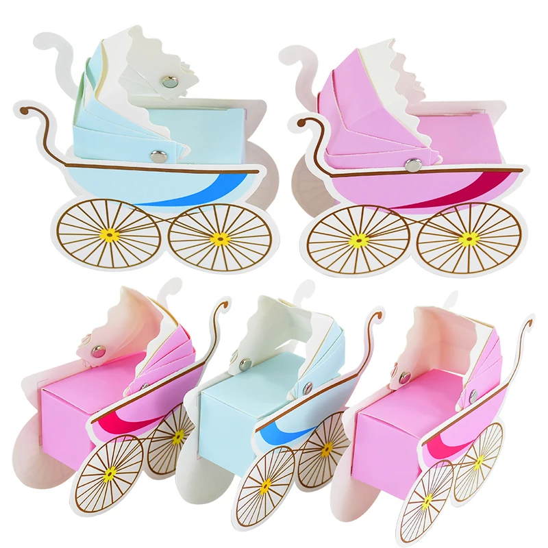 10pcs Gender Reveal Gift Boxes Creative Baby Carriage Candy Box Baby Shower Packing Christening &Baptism Party Decoration Supply