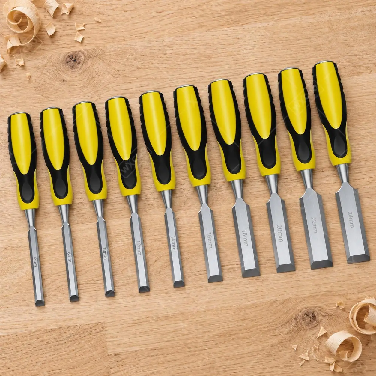WXCOO Professional Sharp Beveled Steel Wood Chisel Set Flat 6mm To 24mm Woodworking DIY Ergonomic Handle Woodcut Carving Tools