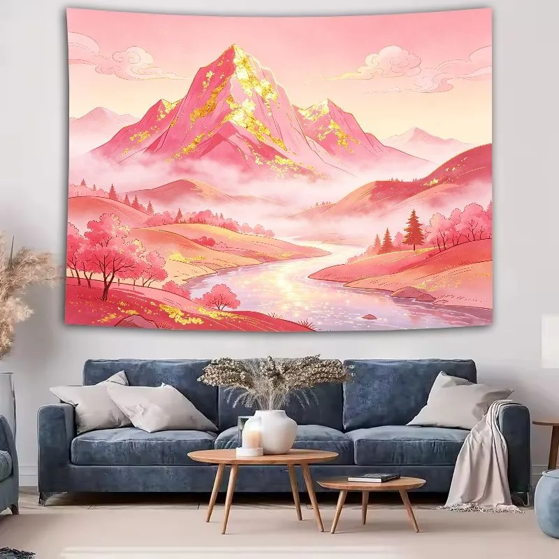 VIKAMA Chinese Ink Painting Tapestry Wall Hanging, Wall Art for Living Room Bedroom Office Study Room Tea Room Decor