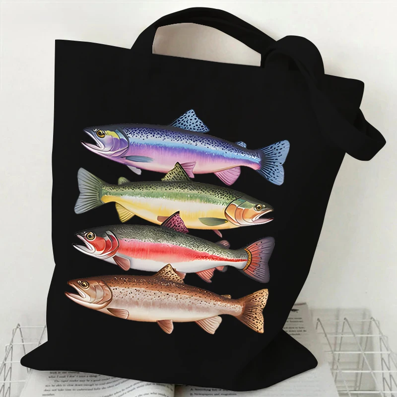 Vintage Marine Animal Print Handbags Women's Aesthetic Shark Fish Killer Whale Y2K Shopping Bags Fashion Planet Shoulder Bag