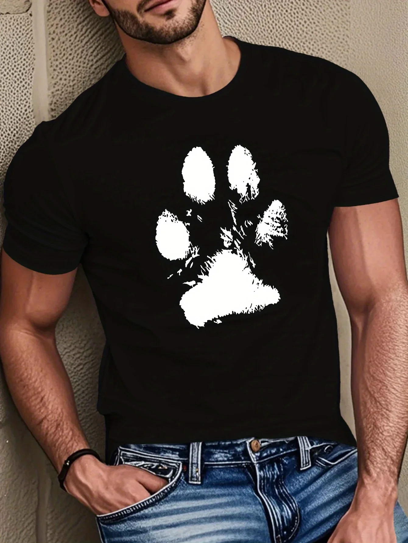 Vintage 3D Animal Paw Print T-Shirt Simple Retro Paw Mark Graphic Short Sleeve Tee Casual Basic Daily Tops