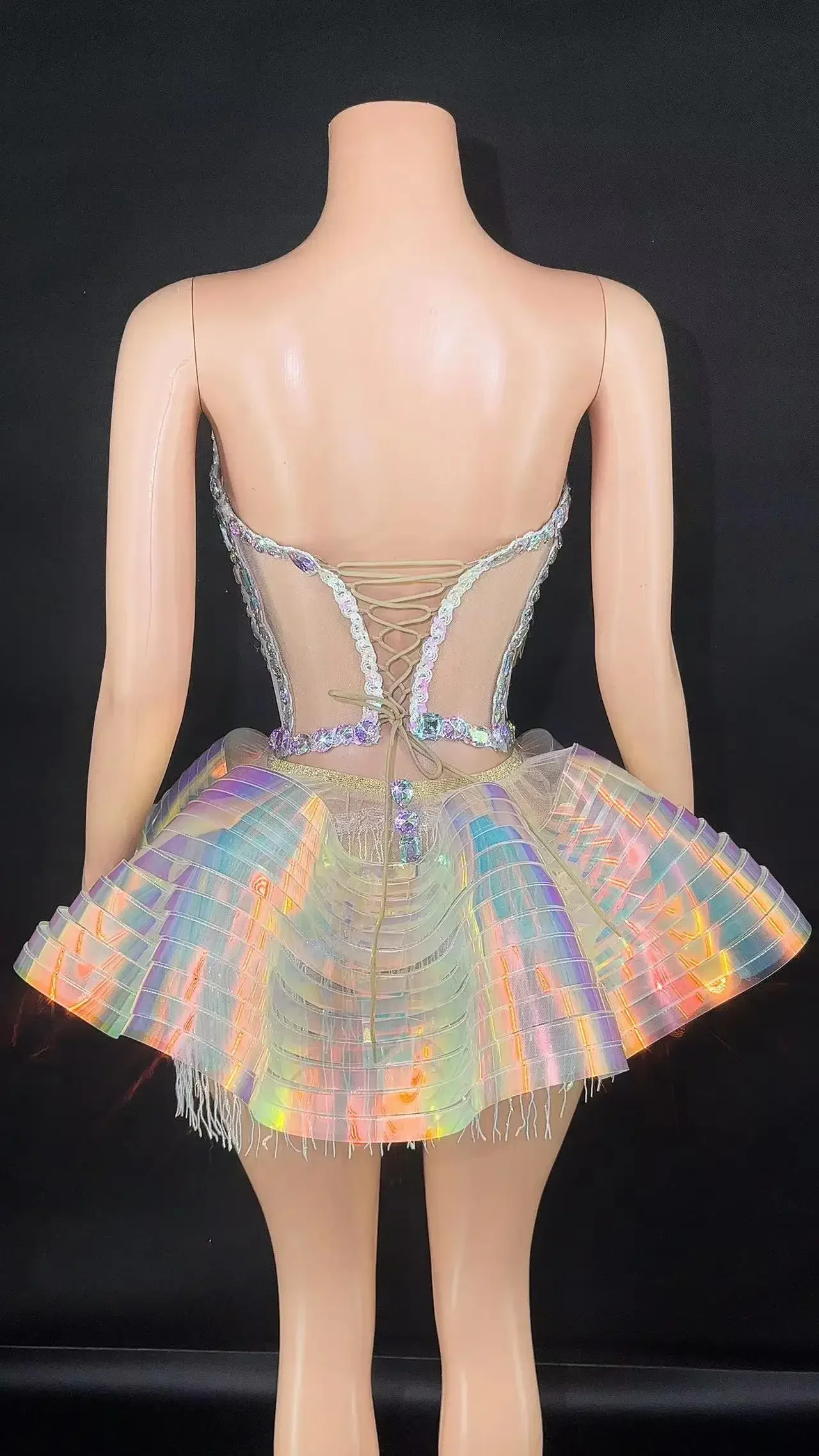 

Concert show Rhinestones Short Tube Bubble Dress Sexy Show Stage Wear Performance Dance Costume Party Celebrate Birthday Dress