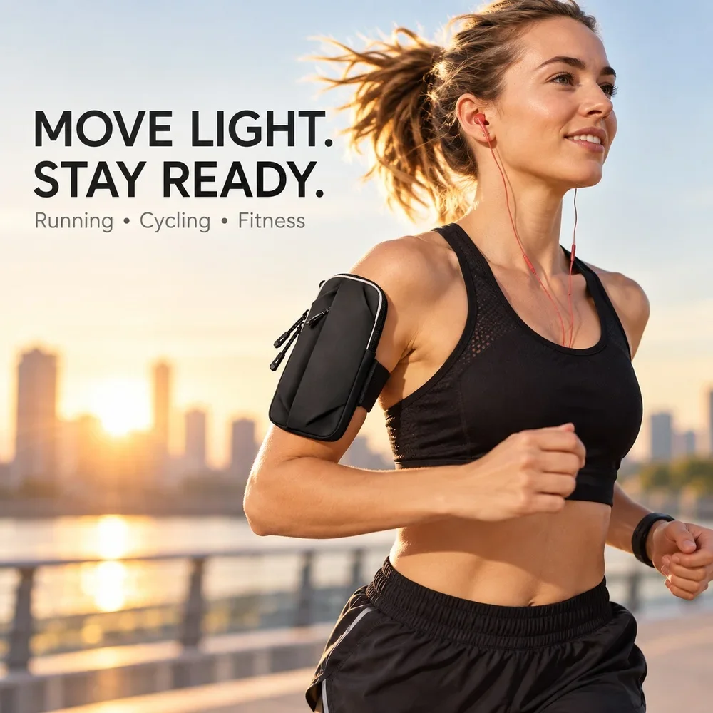 4 Way Carry Running Phone Holder Bag Breathable Arm Band Crossbody Waist Pouch for Cycling Gym Hiking Travel Up to 6.8 Inch