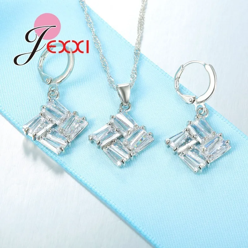 

Charm Crystal Women Bridal Wedding Jewelry Sets 925 Sterling Silver Pendant Necklaces Earrings Sets Bijoux Femme