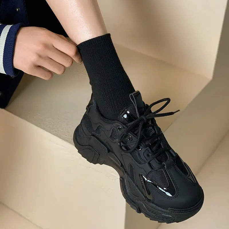 

Women's Chunky Sneakers 2025 Spring Autumn Bestseller Thick Sole Height Increasing Sports Casual Shoes Fashion Lace Up Footwear