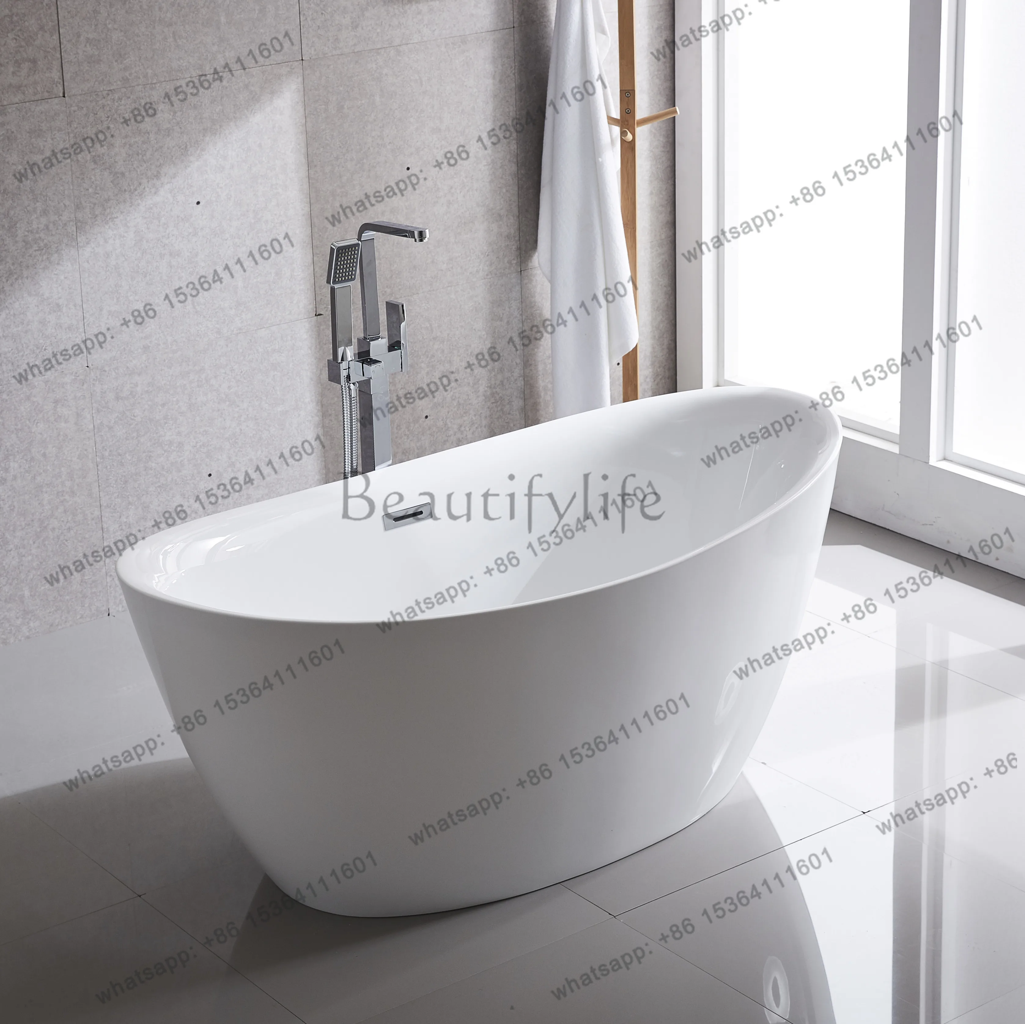 Independent floor-to-ceiling small apartment Japanese-style deep bubble acrylic bathtub Household bathtub 1.5 meters