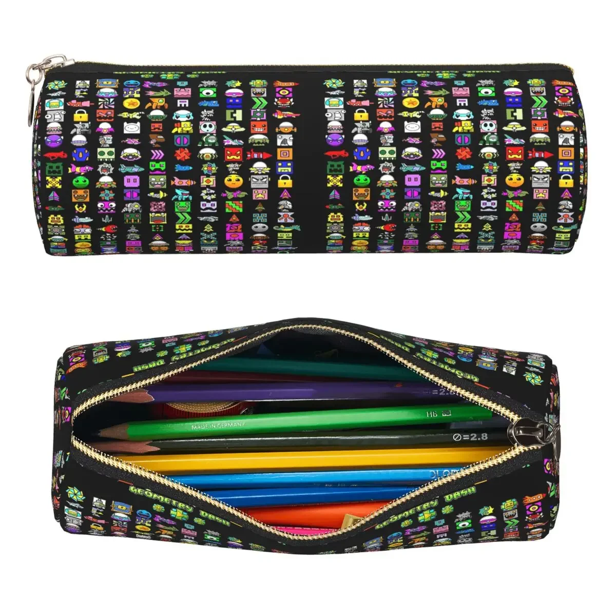 Geometry Dash Pencil Case Pencil Pouch Cylinder Pen Box Pencil Bag for Kids Gifts