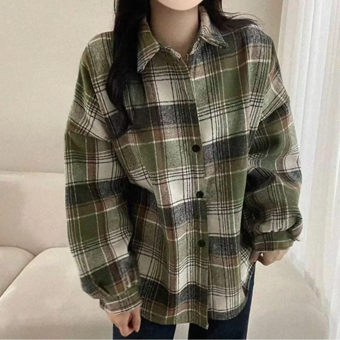 Manteau en laine pour femme automne hiver Thiened Fce doublé Long Sve Plaid irt Design Vintage polyvalent haut à la mode