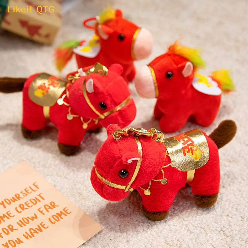 

Hot！1Pcs Blessing Message Horse Doll Keychain Red Horse Plush Stuffed Toys Bag Pendant New Year Gift For Friends