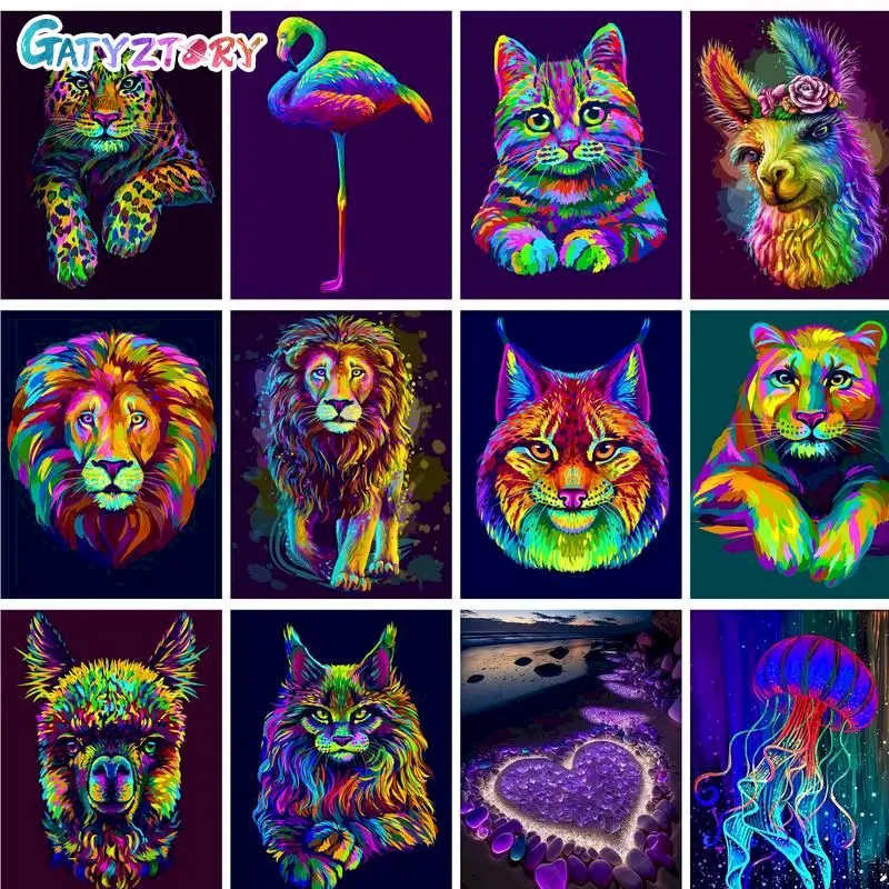 

GATYZTORY Rhinestones Embroidery 5D DIY Diamond Painting Colorful Animals Mosaic Diamond Art Home Decors Gift Lion Tiger