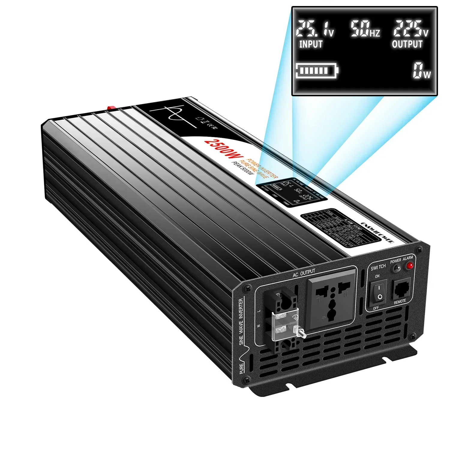 

2500W pure sine wave inverter 12V 24V 48V 60v 72v 96vdc to 110v 120v 230v 240vac solar power off grid with remote switch